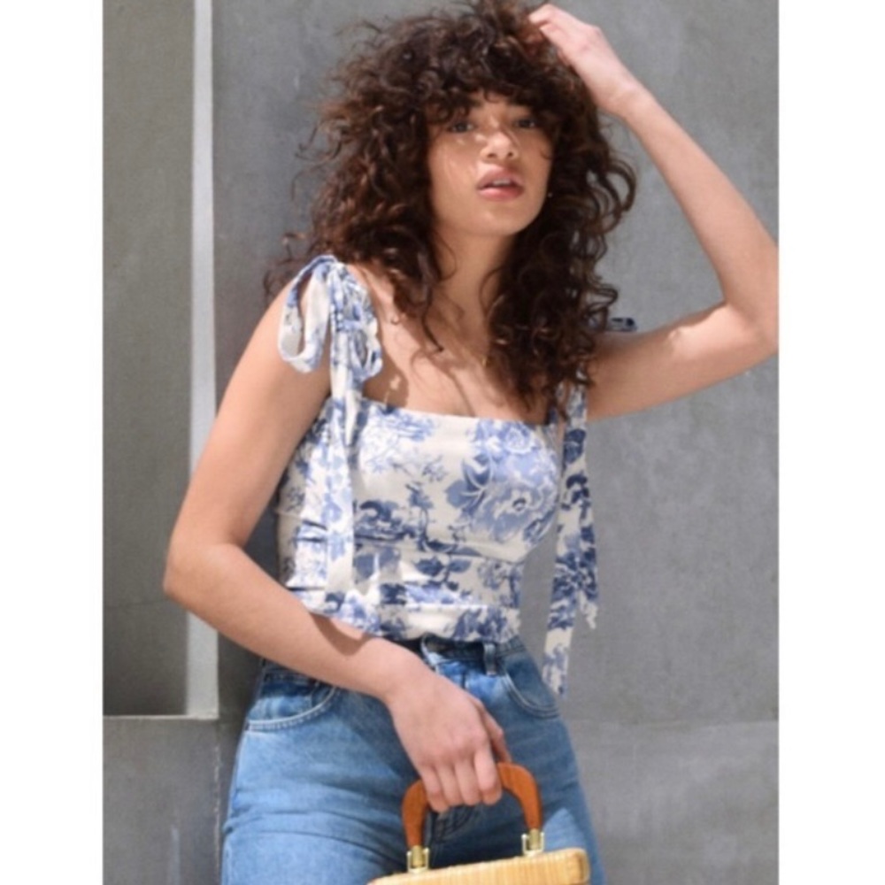 Reformation Ellora Top in Olympia Floral Print Tie Up